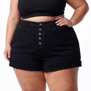 SHEIN Curve Black Denim High Rise Waisted Button Distressed Jean Shorts Plus 4XL